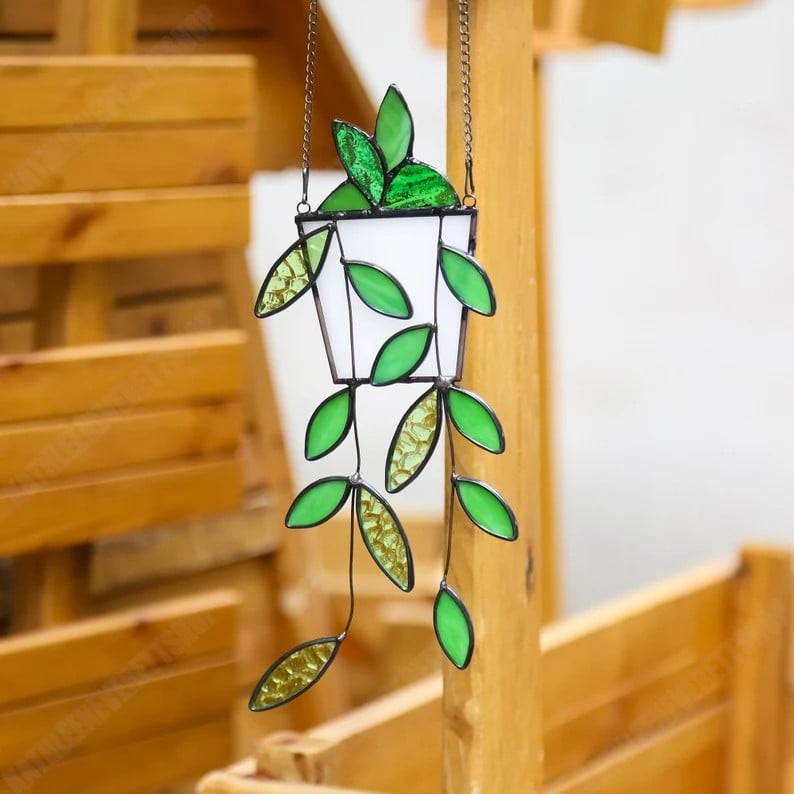 Handmade Plant Stained Glass Suncatcher - Unique Window Decor, 100% Handmade