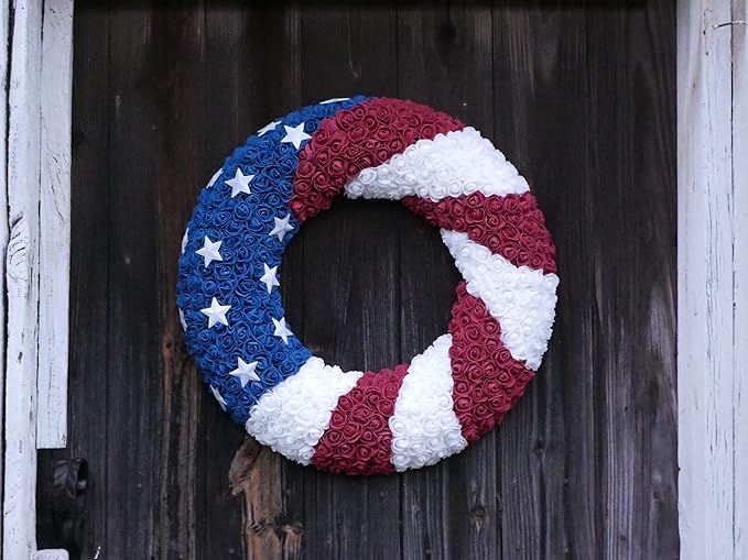 🔥Handmade Red White and Blue Roses Patriot Wreath