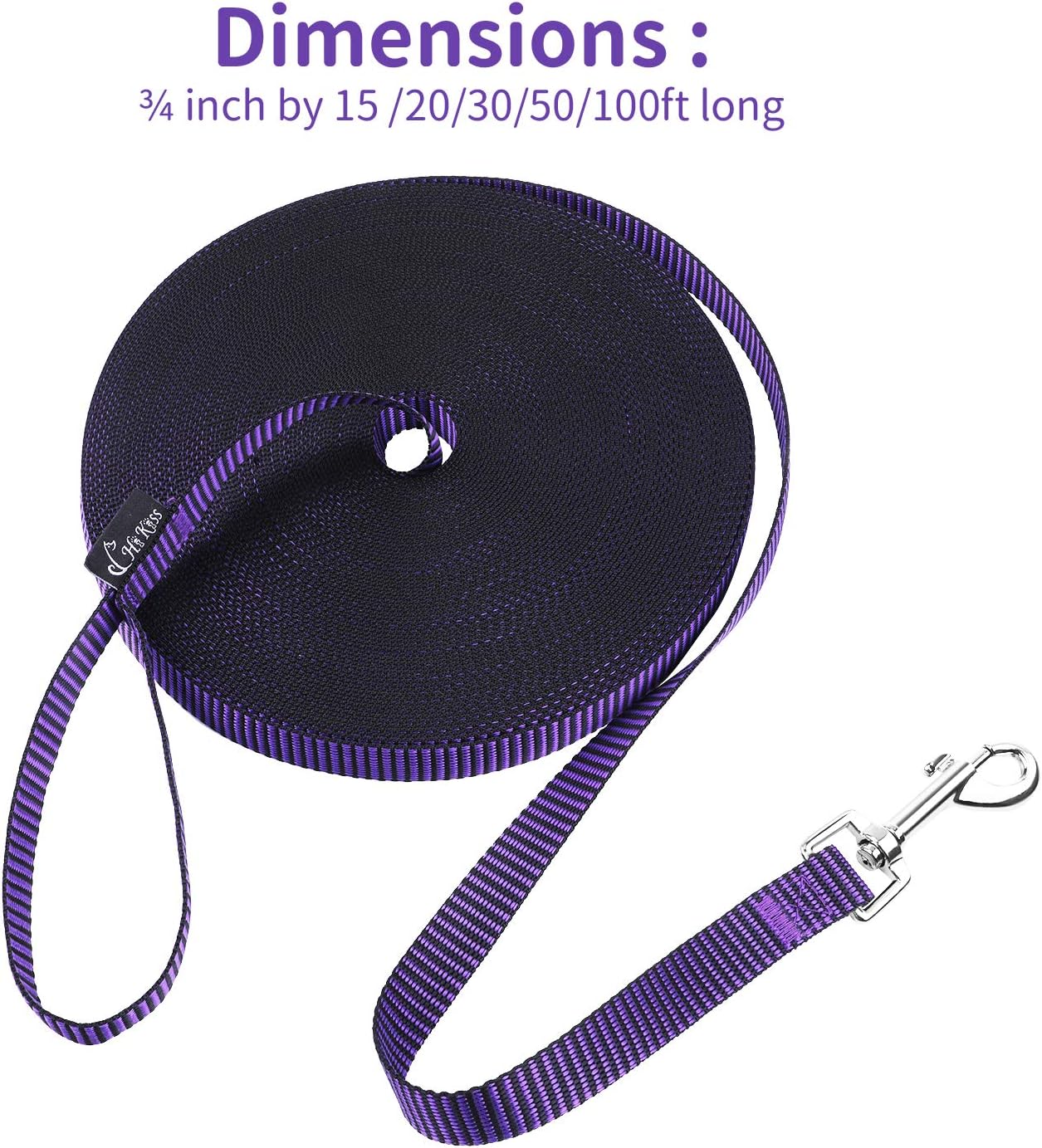 Hi Kiss Dog/Puppy Obedience Recall Training Agility Lead - 15ft 20ft 30ft 50ft 100ft Training Leash - Great for Play, Camping, or Backyard - Black 30ft