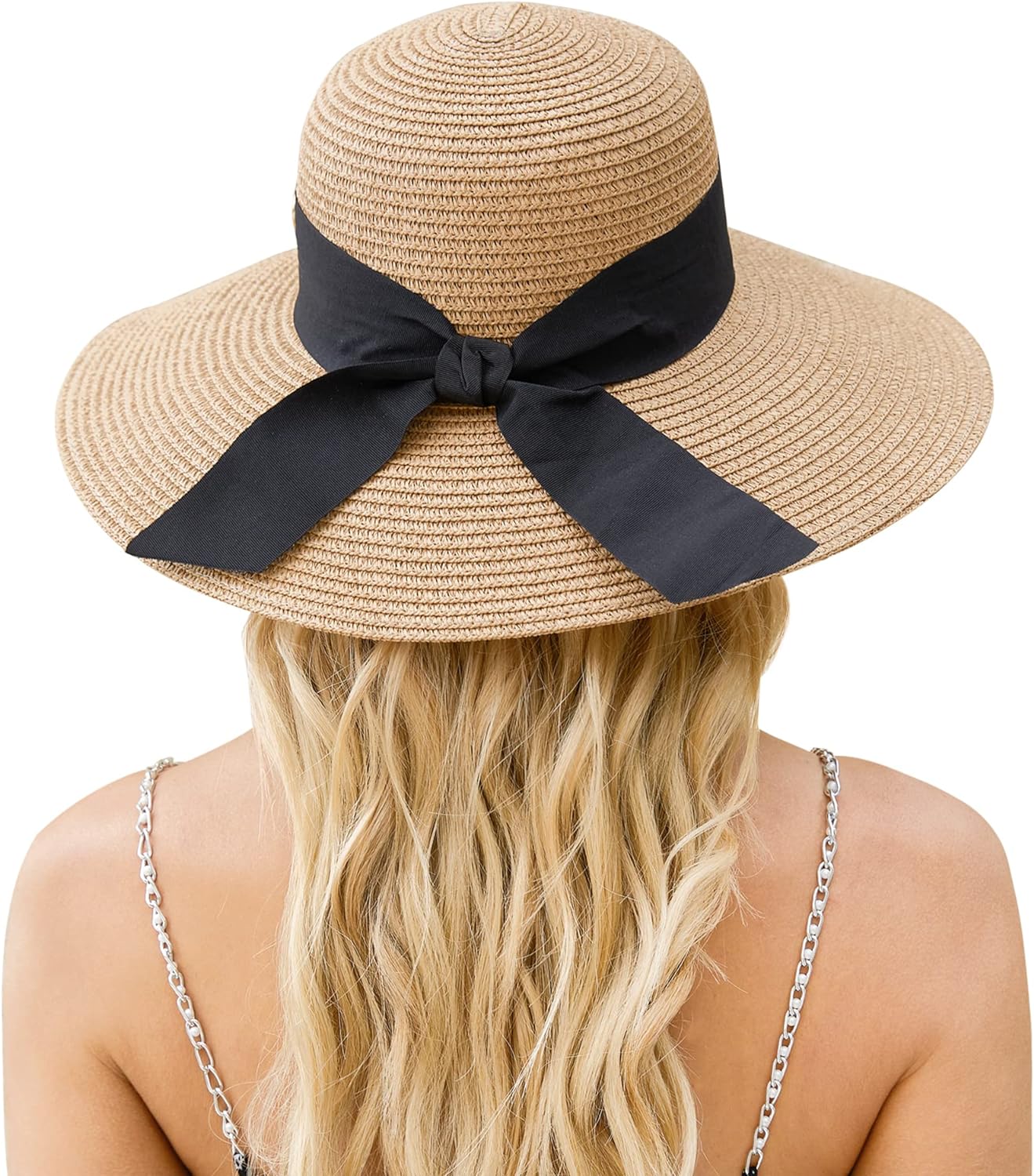 Beach Hat for Women, Wide Brim Sun Straw Hat for Women, Sun Hat Womens UPF 50+ UV Protection, Floppy Foldable Summer Hat