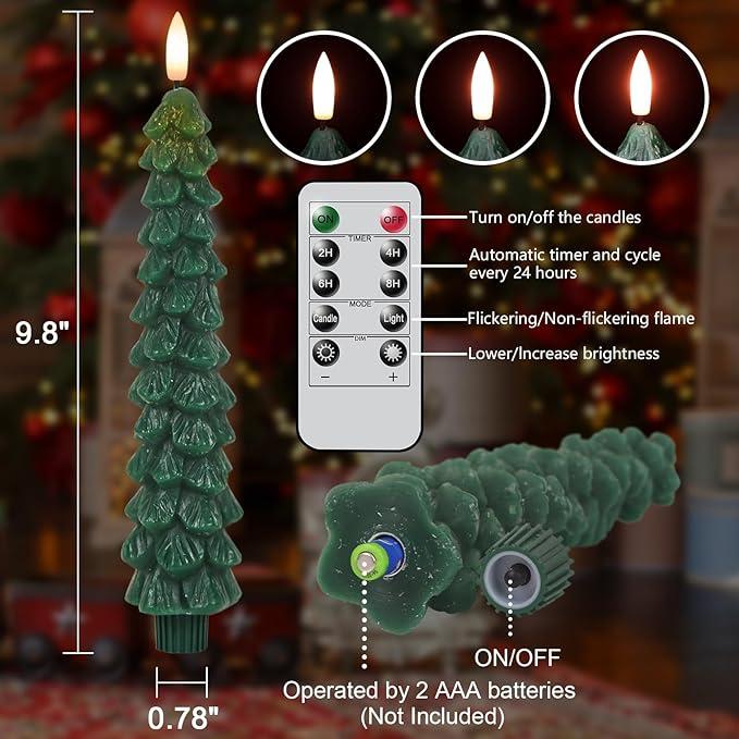⏰LAST DAY SALE 50% OFF💥Christmas Tree Flameless Taper Candles with Remote Timer