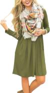 AUSELILY Women's Long Sleeve Pleated Loose Swing Casual Dress with Pockets Knee Length