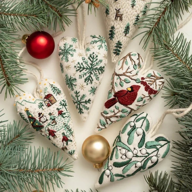 🔥Last Day Promotion 70% OFF🔥DIY Heart Shaped Hand Embroidered Christmas Ornament/Ornament Kit