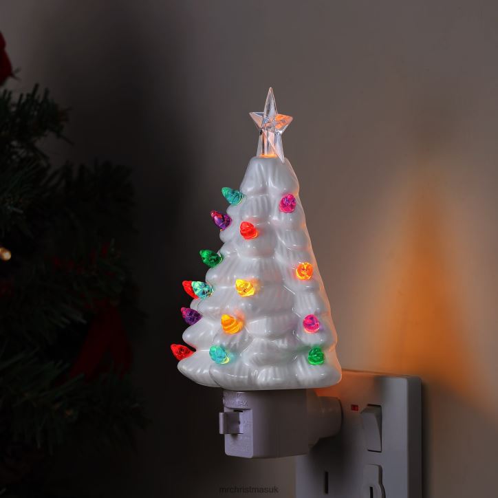 Vintage Ceramic Christmas Tree Nightlight - 6-1/2-in