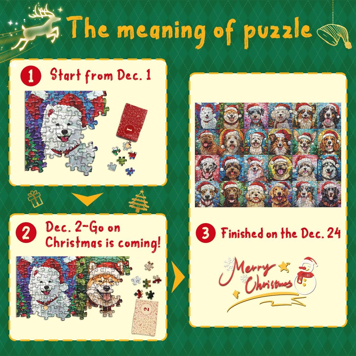 Happy Christmas Dogs Advent Calendar Jigsaw Puzzle 1000 Pieces