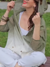Women's Hooded Button Gradient Printed Casual Blouse
