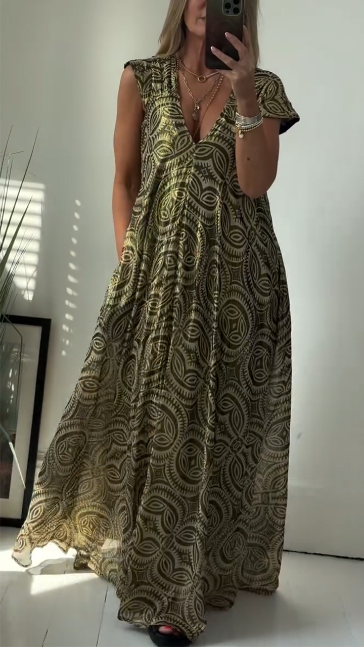 Women's V-neck Printed Casual Dress