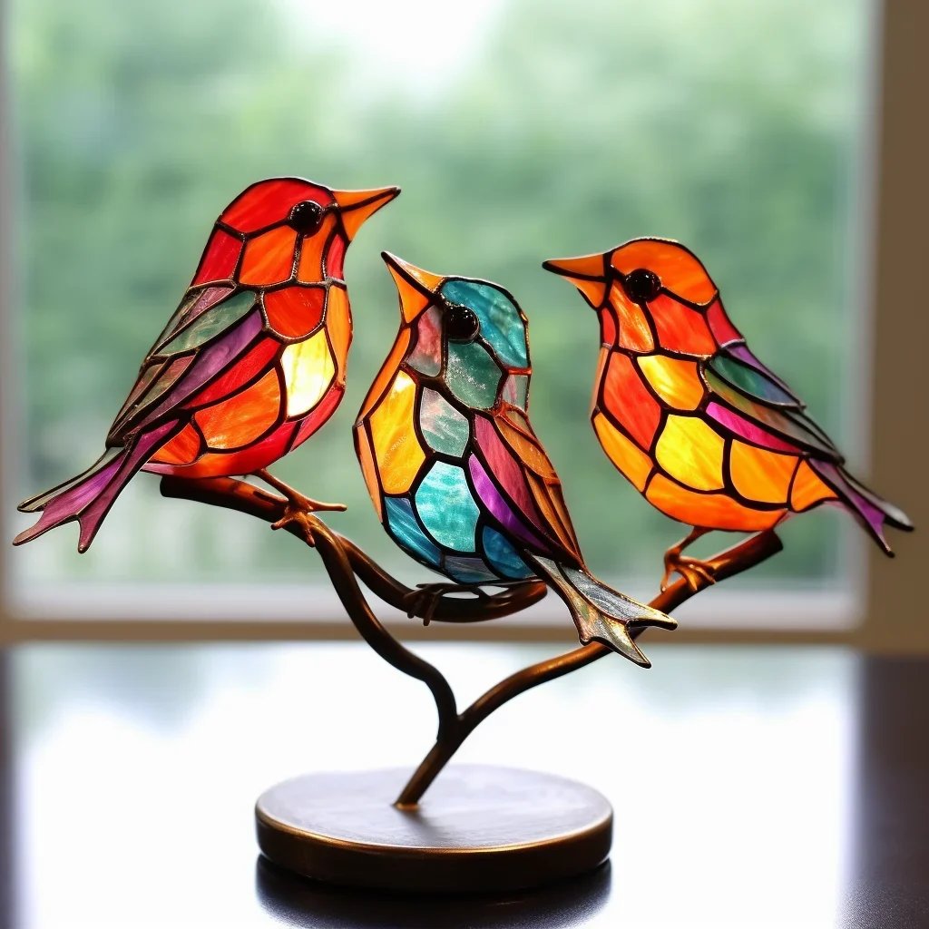 🔥Last Day 49% OFF - Stained Glass Birds on Branch Desktop Ornaments 🕊️✨