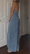 Women's V-neck Suspender Zipper Casual Denim Jumpsuit