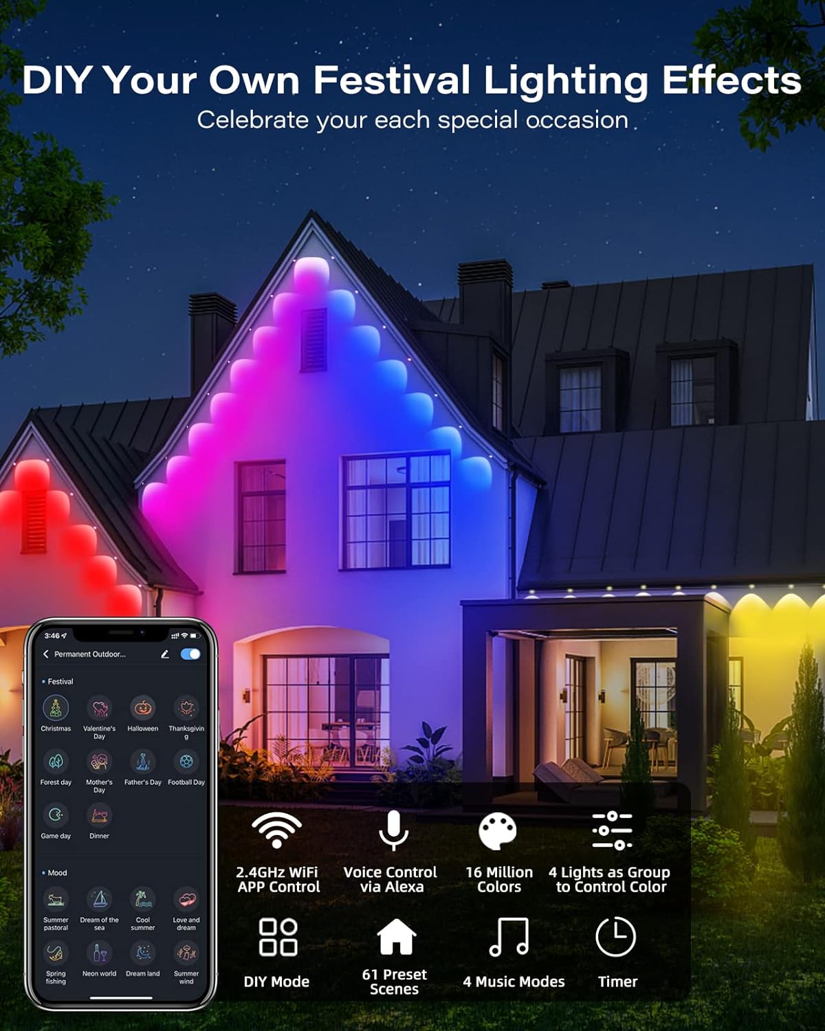 🎅 Early Christmas Sale 49% OFF - Smart Rainbow LED Permanent Outdoor Light🎁