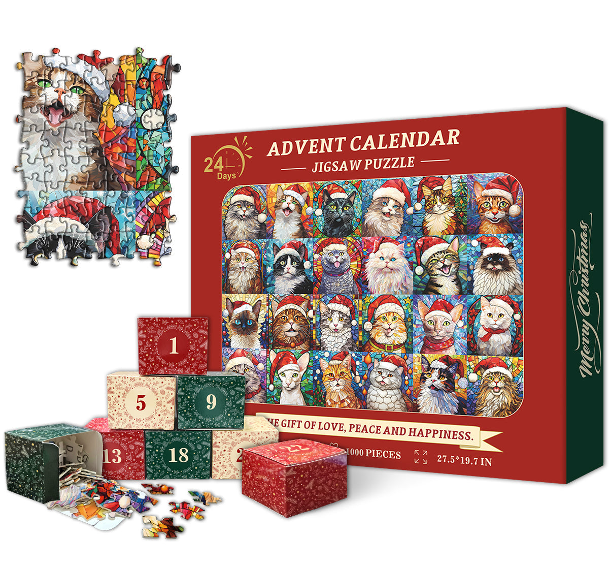 Free shipping🎄😻Christmas Cats Advent Calendar Jigsaw Puzzle 1000 Pieces