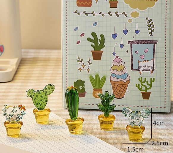 🔥Handmade Mini Glass Cactus Flower Potted Plant Miniature Sets-Buy 5 Get Extra 15% Off