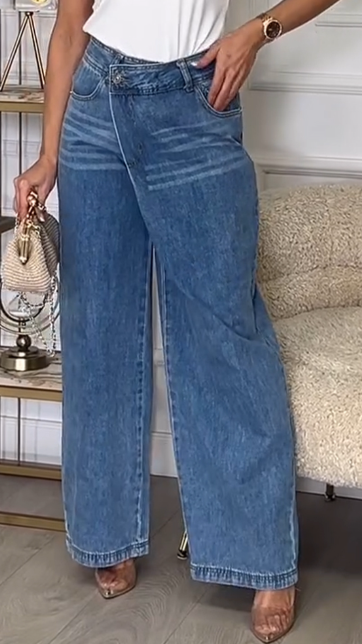 Women's Wide-leg Striped Casual Jeans
