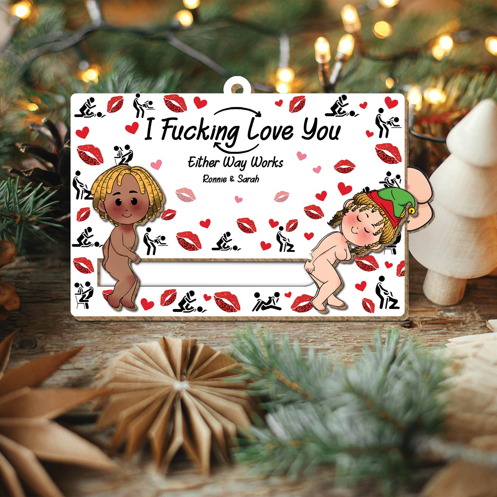 🎁TikTok Last Day Sale - 70% OFF🎉Funny Couples Christmas Gift - Personalized Photo Wooden Slider Ornament For Couples