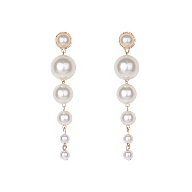 Trendy Elegant Created Big Pearl Long Earrings Pearls String Statement Dangle Earrings Wedding Party Gift