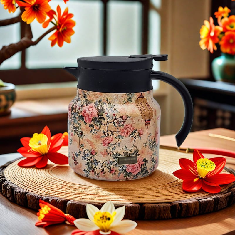 🔥Letzter Tag 49 % Rabatt✨Vintage-Blumenmustertassen-Thermoskanne – Eingebauter Infuser