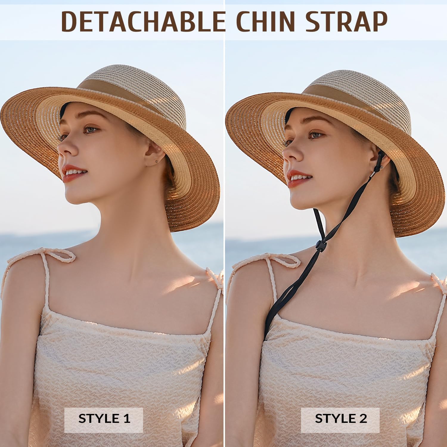 Beach Hat for Women, Wide Brim Sun Straw Hat for Women, Sun Hat Womens UPF 50+ UV Protection, Floppy Foldable Summer Hat