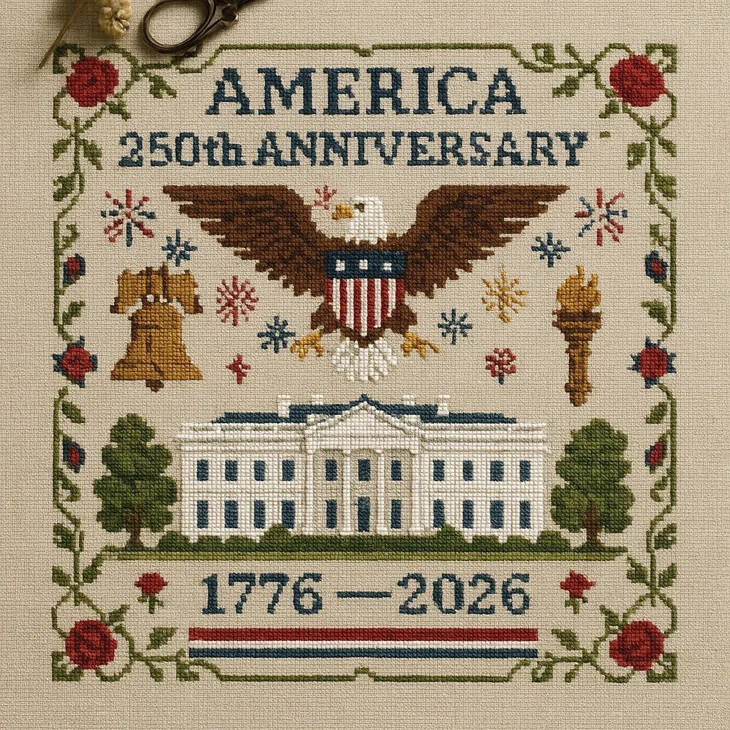 🍂TikTok Fall Sale — Last Day 70% OFF🎉250th Anniversary of America Cross Stitch Kit – Celebrate with Craft and Tradition✨