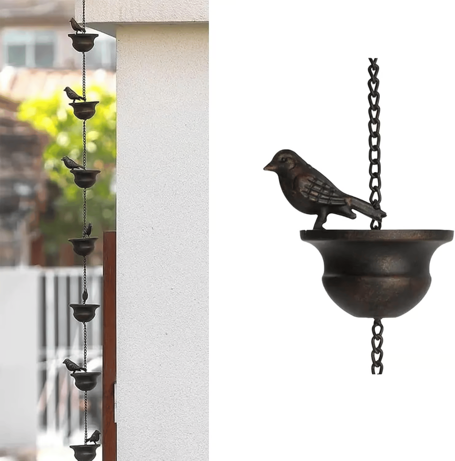 🎁TikTok Last Day Sale - 70% OFF🎉Where Rain Meets Art – Decorative Rain Chain with Bird Bath Design