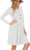 AUSELILY Women's Long Sleeve Pleated Loose Swing Casual Dress with Pockets Knee Length