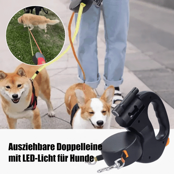 🔥Letzter Tag 50% RABATT-Ausziehbare Doppelleine für Hunde mit LED-Licht