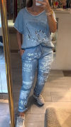 Women's V-neck Hot Stamping Tencel Denim Casual Suit