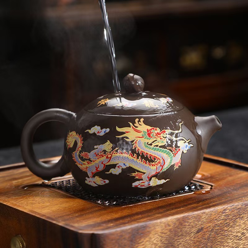 Purple clay pot that changes color when exposed to heat, Xishi Fengming pot, Kung Fu tea set, household teapot, Dragon and Phoenix pot, non-hot tea making device