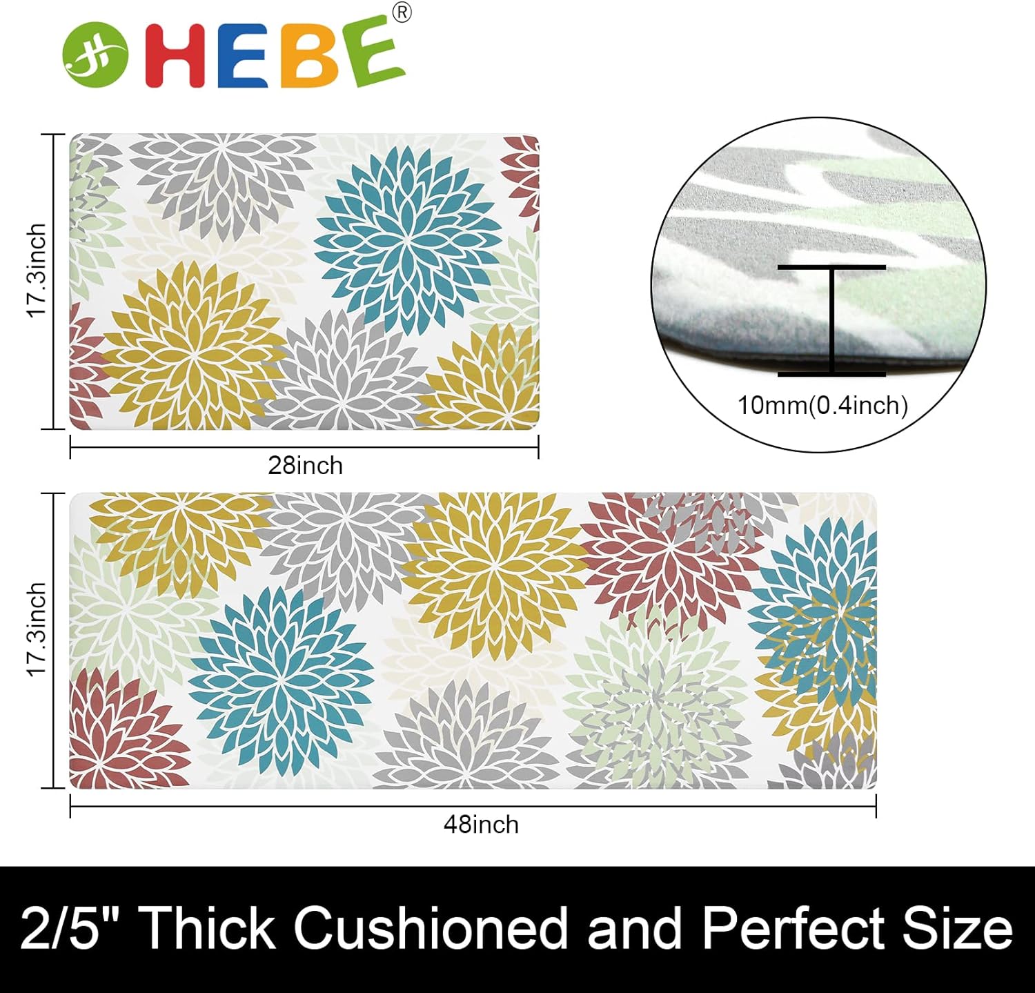 HEBE Anti Fatigue Kitchen Rug Sets 2 Piece Non Slip Kitchen Mats for Floor Cushioned Kitchen Rugs and Mats Waterproof Comfort Standing Mat Runner for Kitchen,Home Office,Sink,Laundry