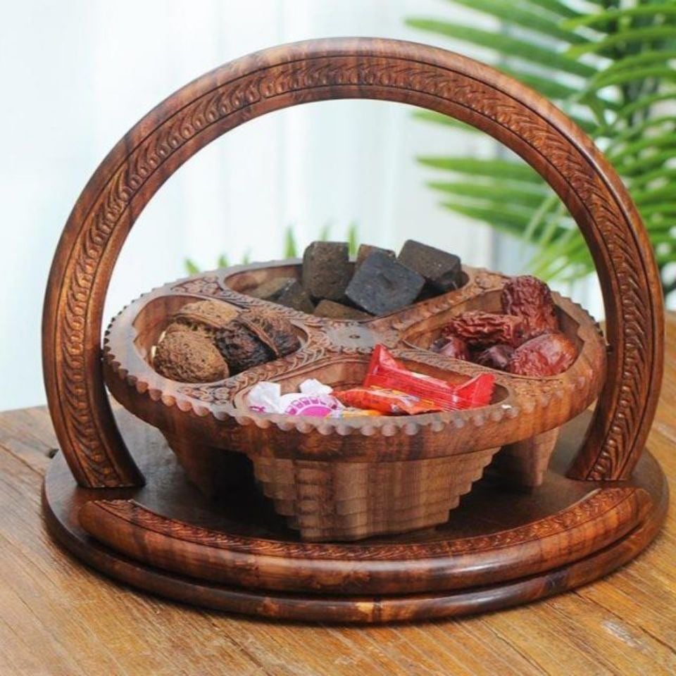 🔥Oferta Especial 49% - Cesta De Fruta Tallado En Madera Hecho A Mano