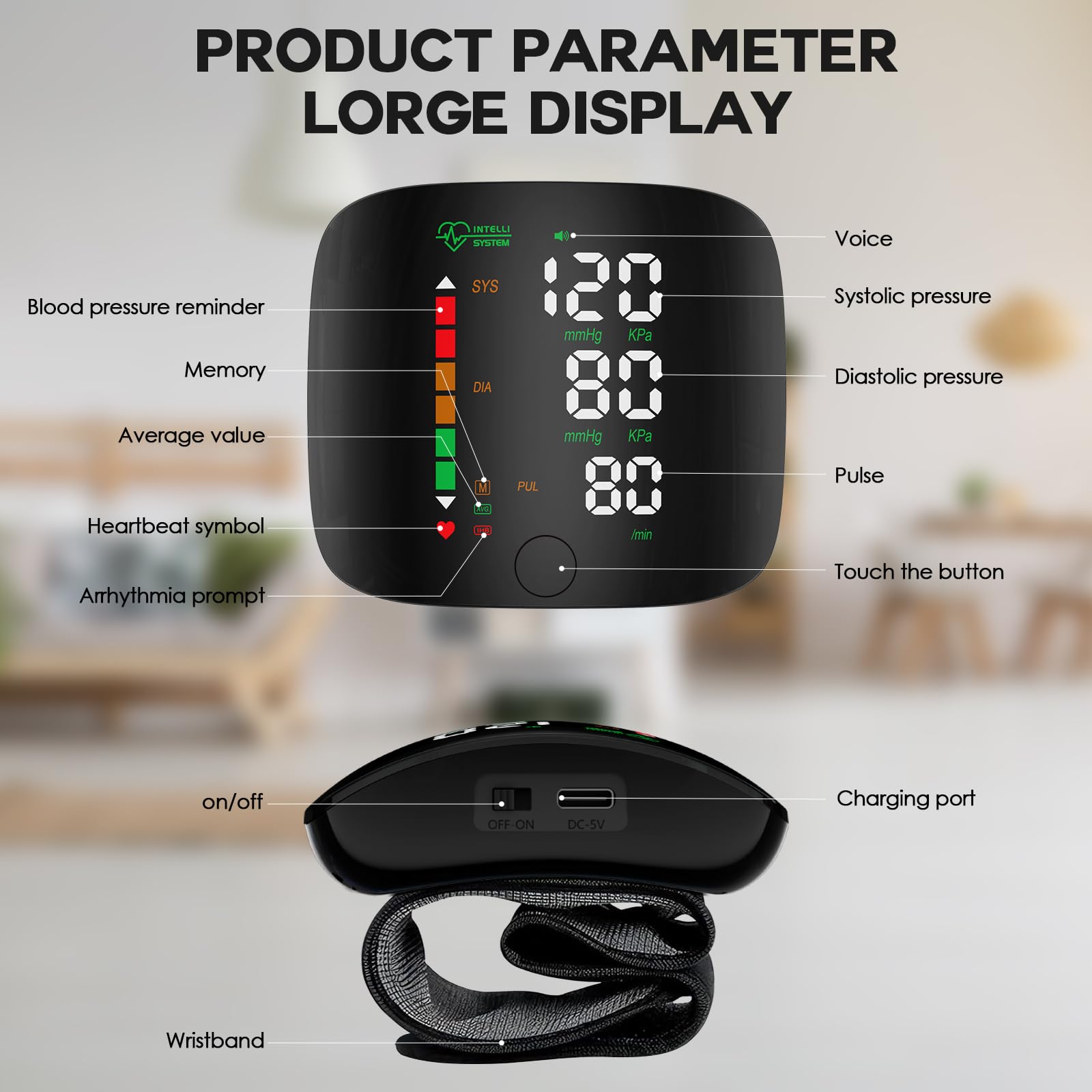Wrist Blood Pressure Monitor Led Display, Touch Screen Wrist Blood Pressure Cuff