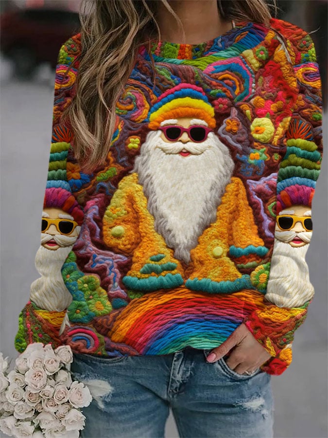 Women's Vintage Santa Print Sweatshirt