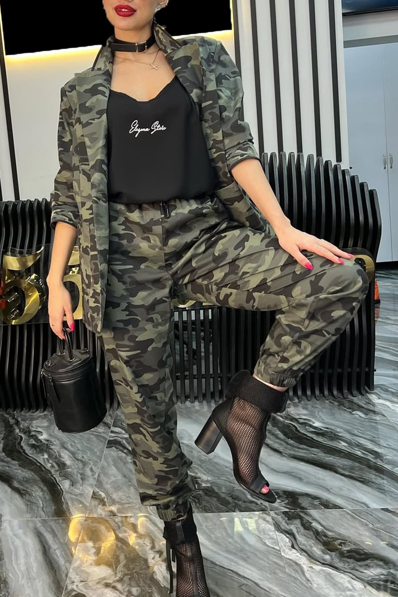 Women's Lapel Camouflage Casual Suit