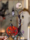 Pumpkin Mystical Tree Stained Glass Horror Picture Home Decor Halloween Spooky Ornament Owl Window Wall Hanging Witch gift