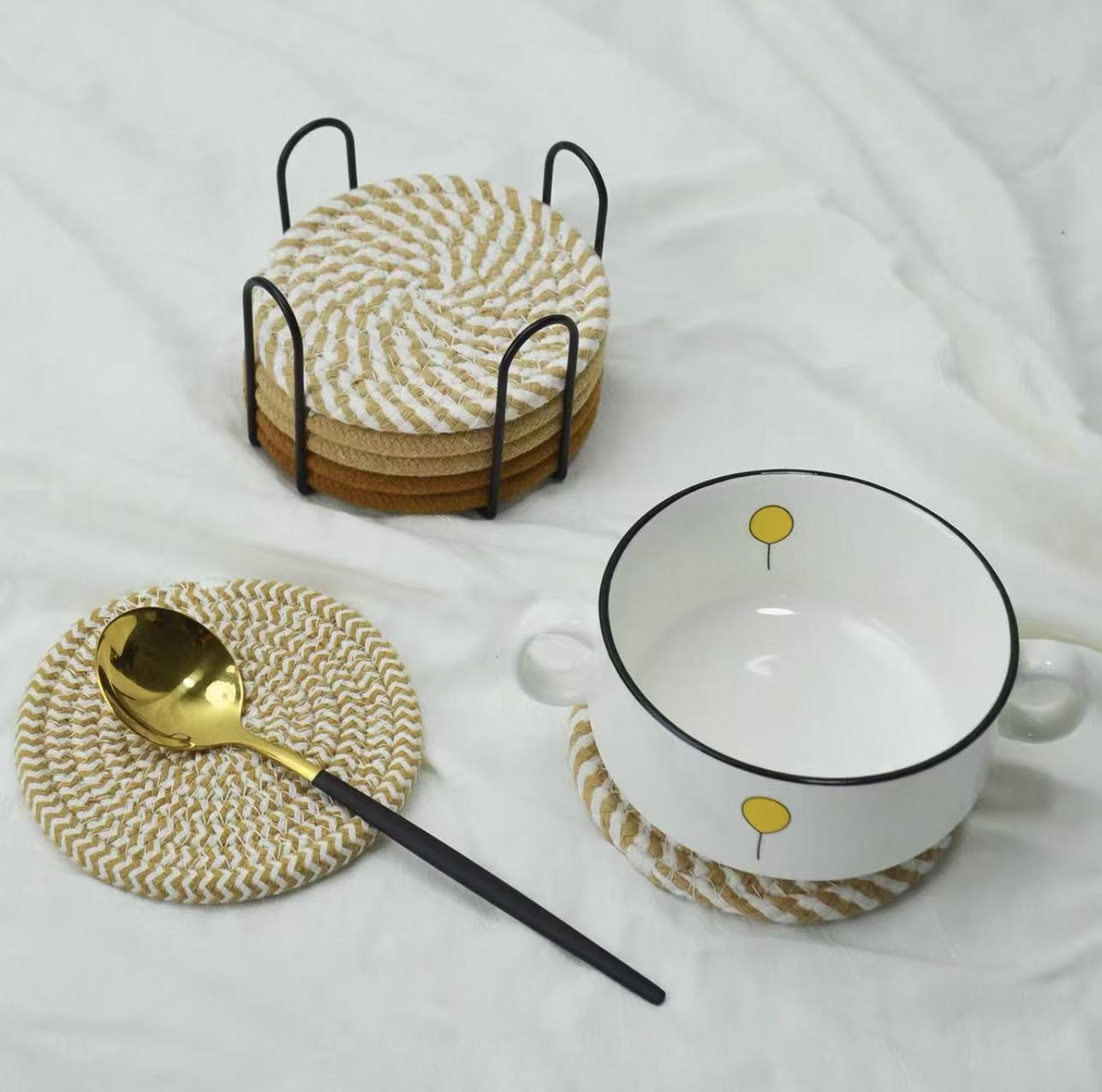 Handmade pure cotton knitted coasters
