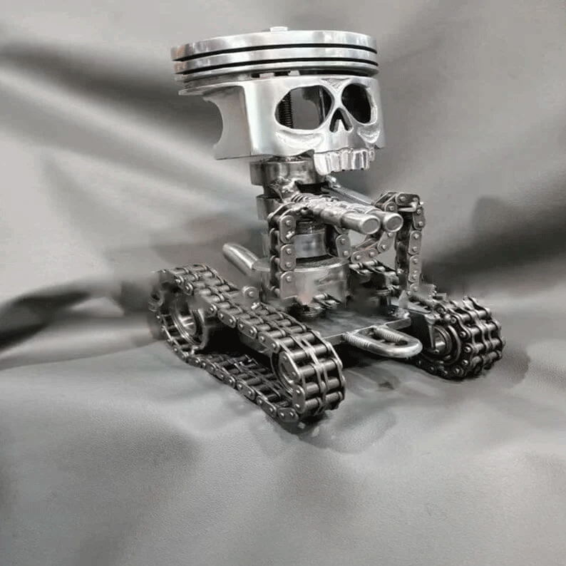 Handmade Piston Skull Face Sculpture