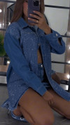 Women's Lapel Rhinestone Casual Denim Top