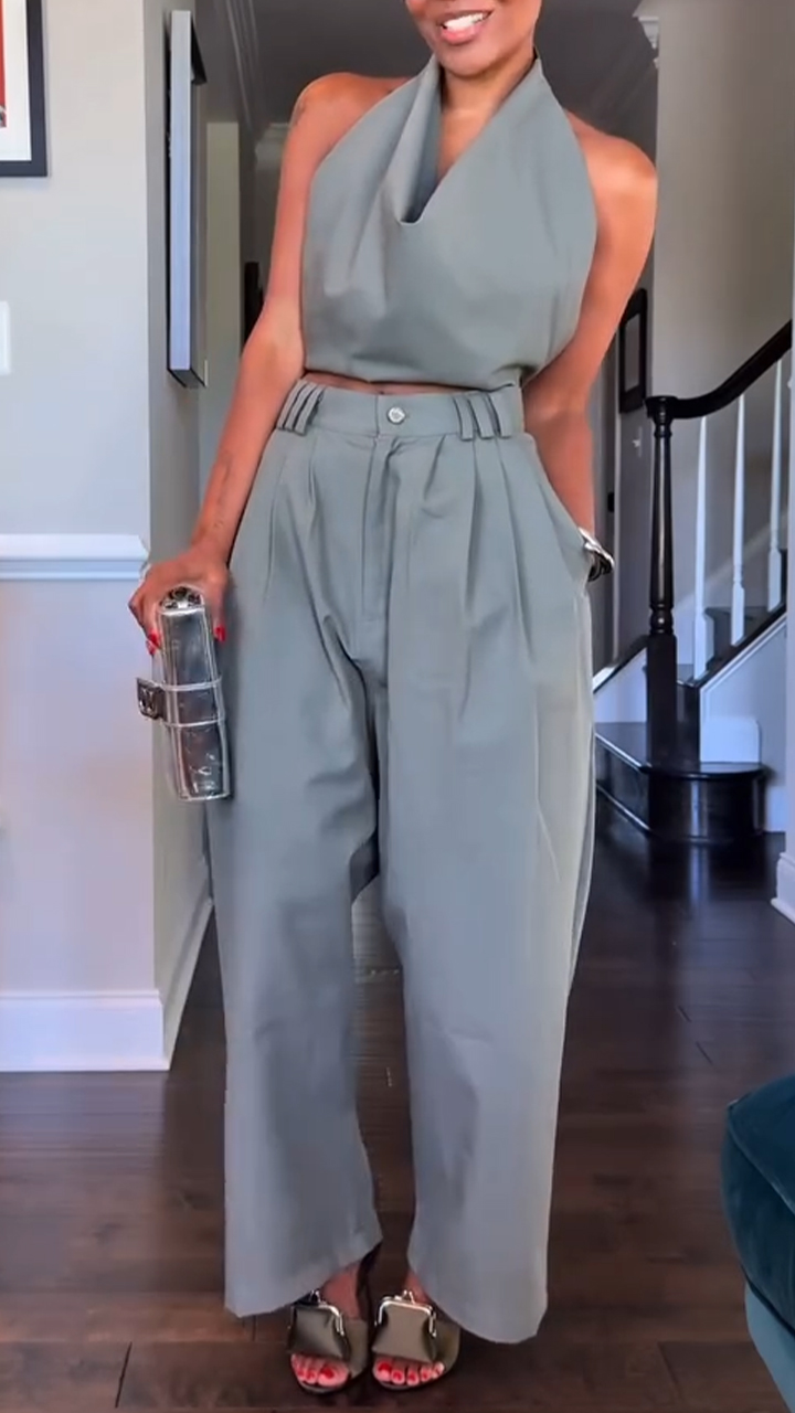 🔥60% OFF💃💎Own the Look, Save More!✨Women's Halter Neck Sleeveless Cotton and Linen Casual Suit