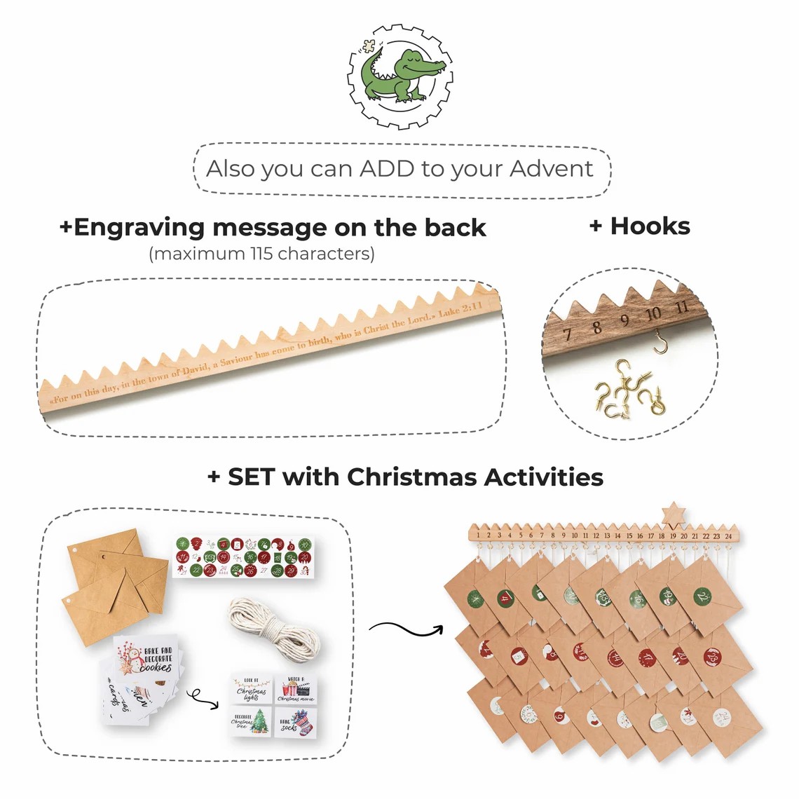 Wall-Mountable Wooden Christmas Advent Calendar