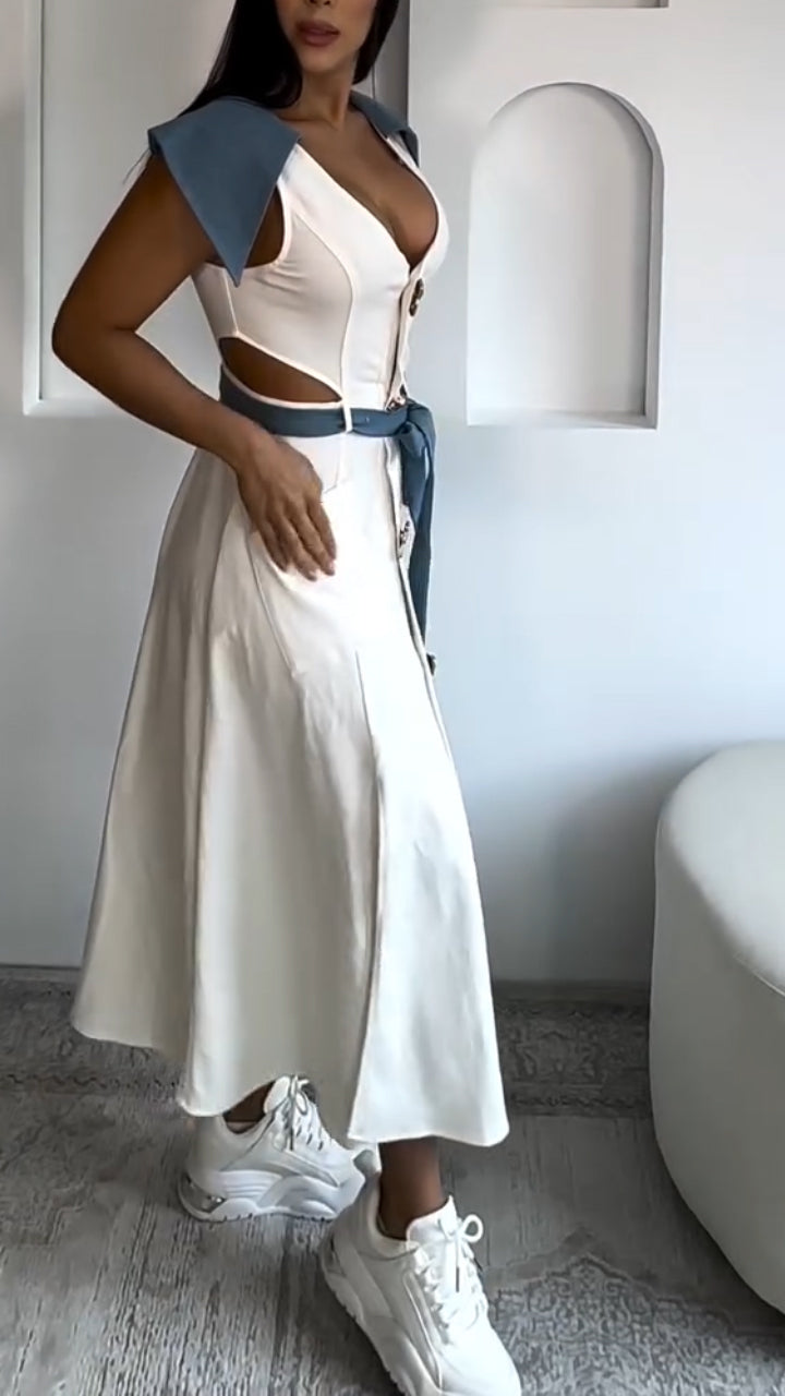 Women's V-neck Hollow Slit Casual Dress