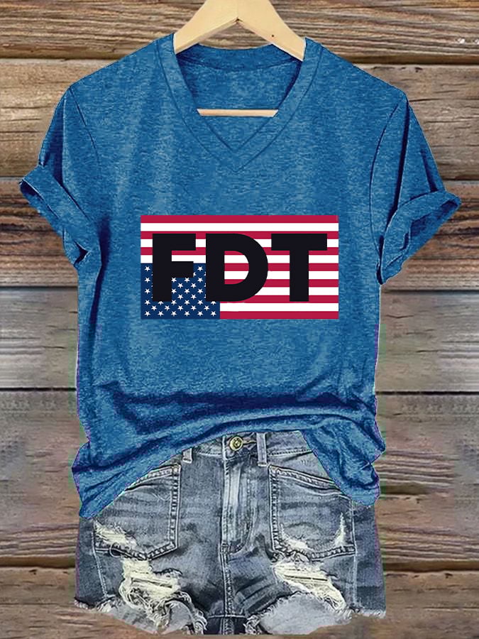 Women's FDT American Flag Upside Down Print Caasual T-shirt
