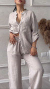 Women's V-neck Cotton and Linen Casual Suit
