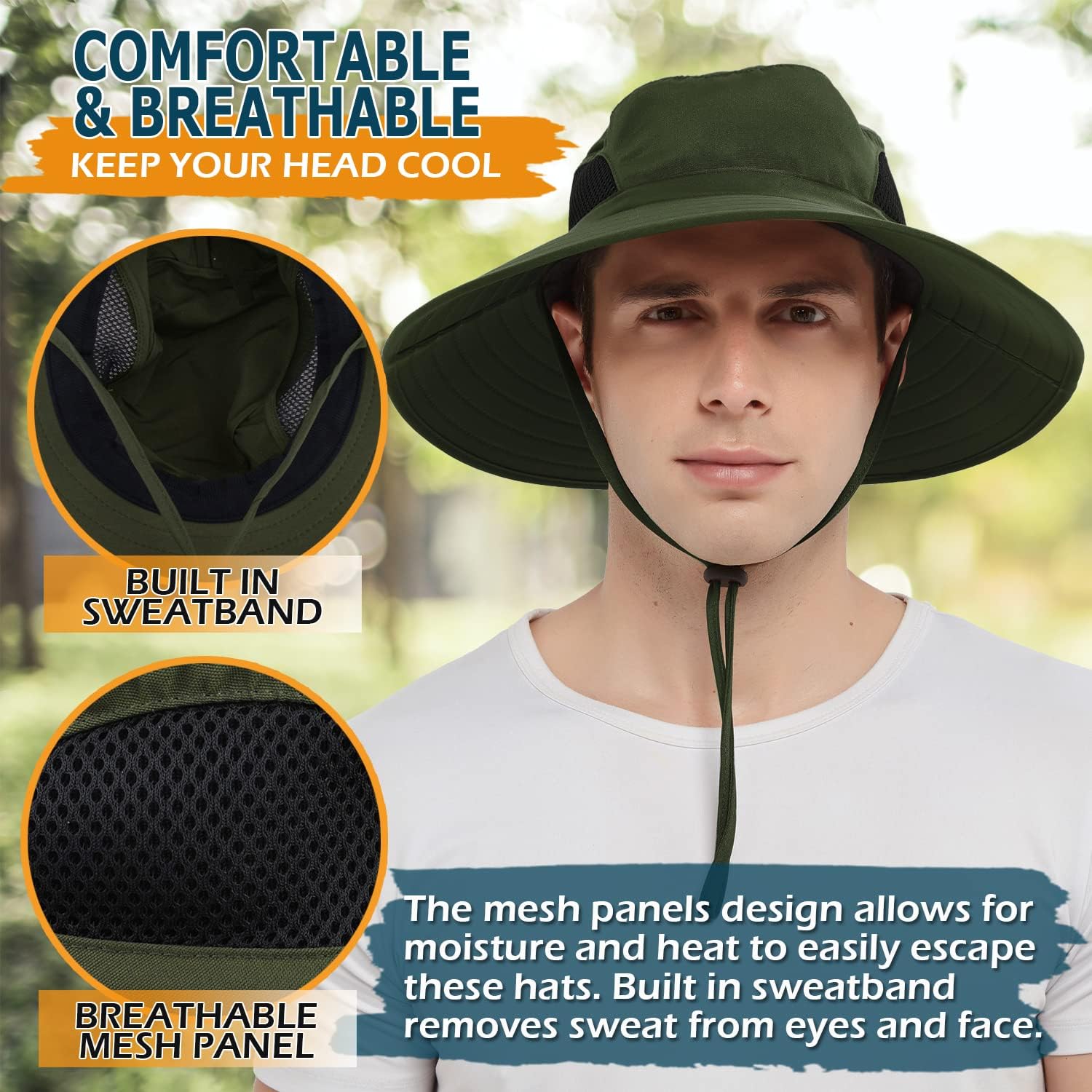 EINSKEY Unisex Sun Hat, Waterproof Wide Brim Bucket Hat Packable Boonie Hat for Fishing Hiking Gardening Safari Beach