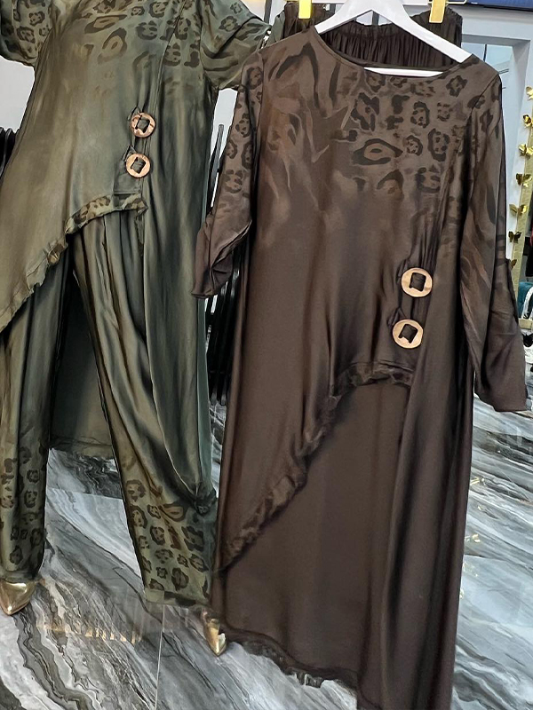 Women's Round Neck Irregular Leopard Print Gradient Casual Suit