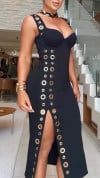 Women's Sweetheart Neck Slit Eyelet Fashion Dress