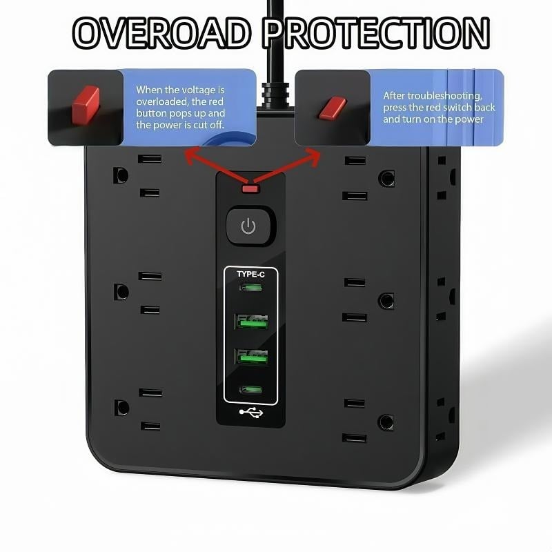 🔥Last Day Promotion 50% OFF🔥16-in-1 Power Strip with Switch & Surge Protection