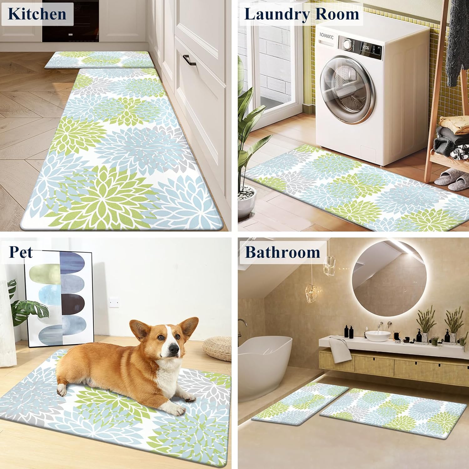 HEBE Anti Fatigue Kitchen Rug Sets 2 Piece Non Slip Kitchen Mats for Floor Cushioned Kitchen Rugs and Mats Waterproof Comfort Standing Mat Runner for Kitchen,Home Office,Sink,Laundry