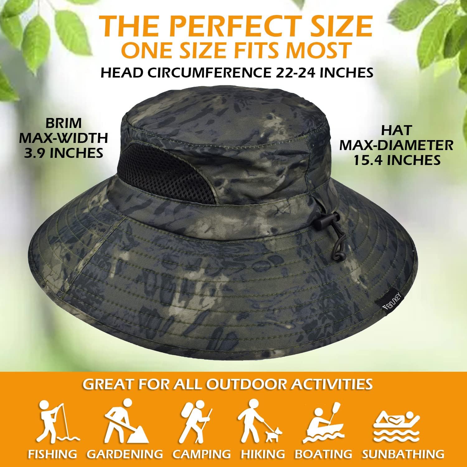 EINSKEY Unisex Sun Hat, Waterproof Wide Brim Bucket Hat Packable Boonie Hat for Fishing Hiking Gardening Safari Beach