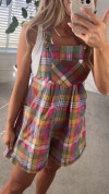 Women's Double Pocket Colorful Plaid Casual Overalls