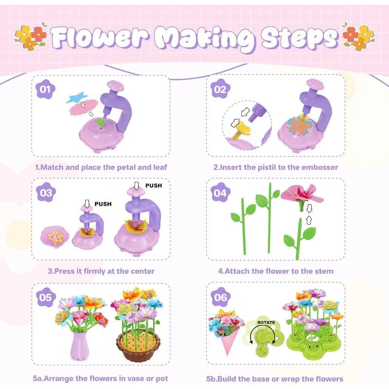 👨‍👩‍👦🎁Kids DIY Flower Craft Kit – Press & Build Your Own Bouquets