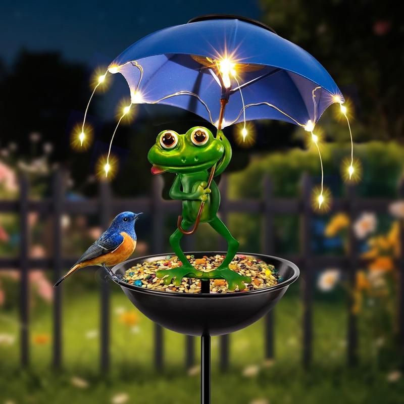 🔥Solar-Powered LED Animal Umbrella Light with Bird Feeder（Frog）